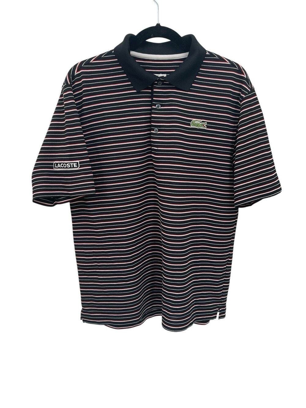 Lacoste Sport Polo Shirt Black White Red Striped Size 4 Medium